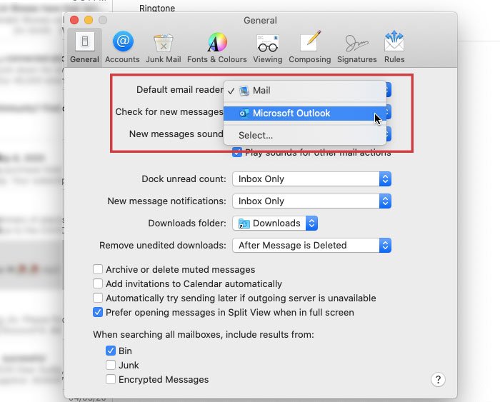 change email associalted with microsoft outlook for mac